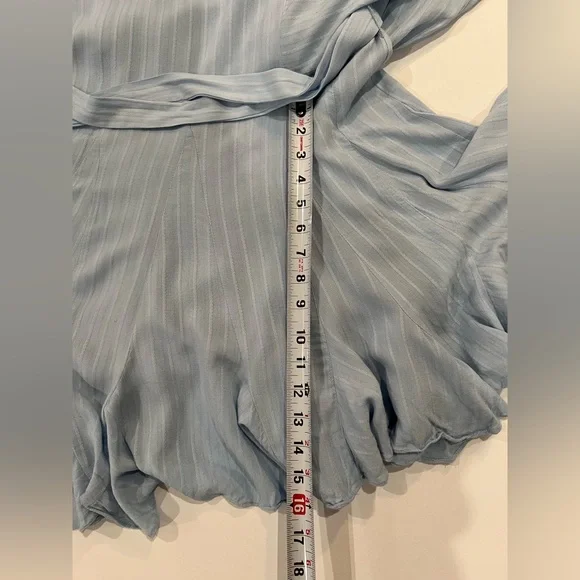 Mittoshop Boho Ruffled Hem Textured Flowy Pastel Blue Long Sleeve Dress Tie - Picture 6 of 16